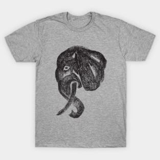 Side profile of an intelligent animal, elephant head in charcoal medium T-Shirt